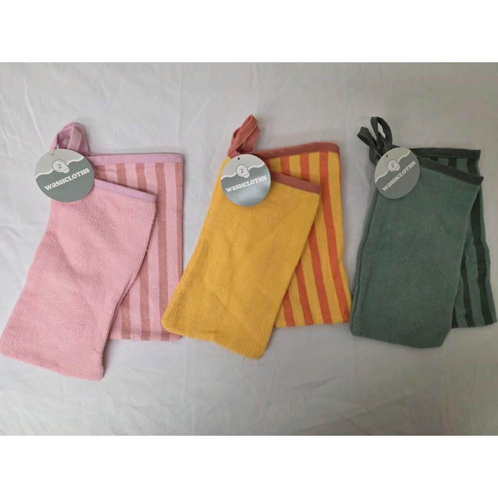 2 Pack Cotton Washcloth Pouches Travel Soap Bag Set Pink Yellow Green 9x5